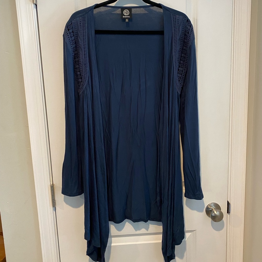 Bobeau Navy Blue Crochet Shoulder Lightweight Cardigan Sweater Medium